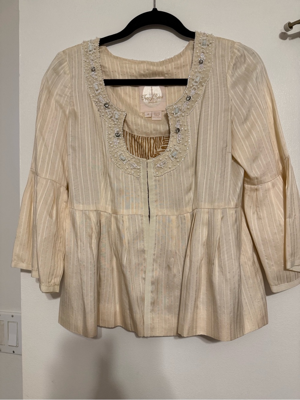 Tracy Reese Cream Beaded Peplum Jacket